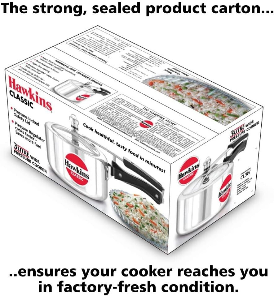 Hawkins Classic Pressure Cooker, Silver, HawCL3W 3-Liter Wide Mouth